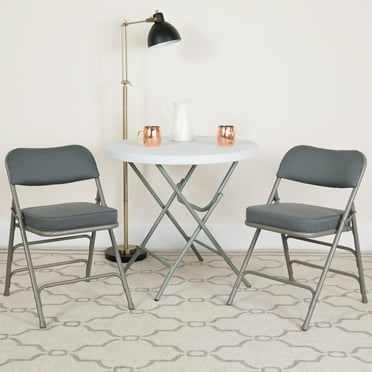 Emma + Oliver 4 Pack 18.5"W Curved Triple Braced Gray Fabric Metal Folding Chair