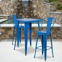 Emma   Oliver 4 Pack 30" High Blue Metal Indoor-Outdoor Barstool with Back - Kitchen Furniture