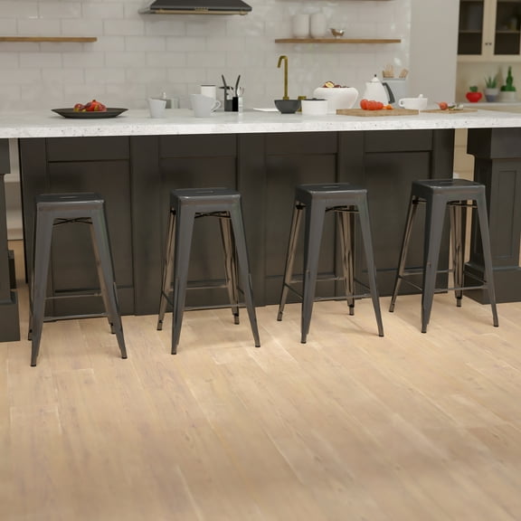 Emma + Oliver 4 Pack 30" High Metal Indoor Bar Stool - Stackable Stool, Black
