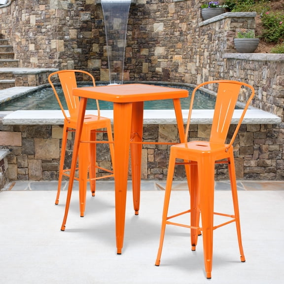 Emma + Oliver 4 Pack 30" High Orange Metal Indoor-Outdoor Barstool with Back - Kitchen Furniture