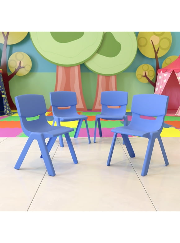 Emma + Oliver 4 Pack Blue Plastic Stack School Chair with 13.25"H Seat, K-2 School Chair