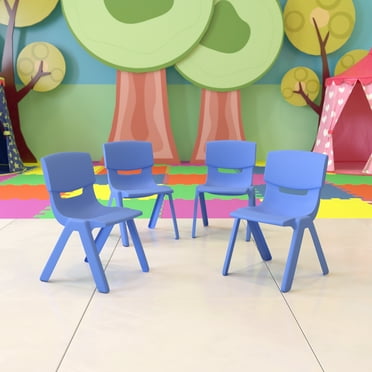 Emma + Oliver 4 Pack Blue Plastic Stackable School Chair with 10.5"H Seat, Preschool Chair