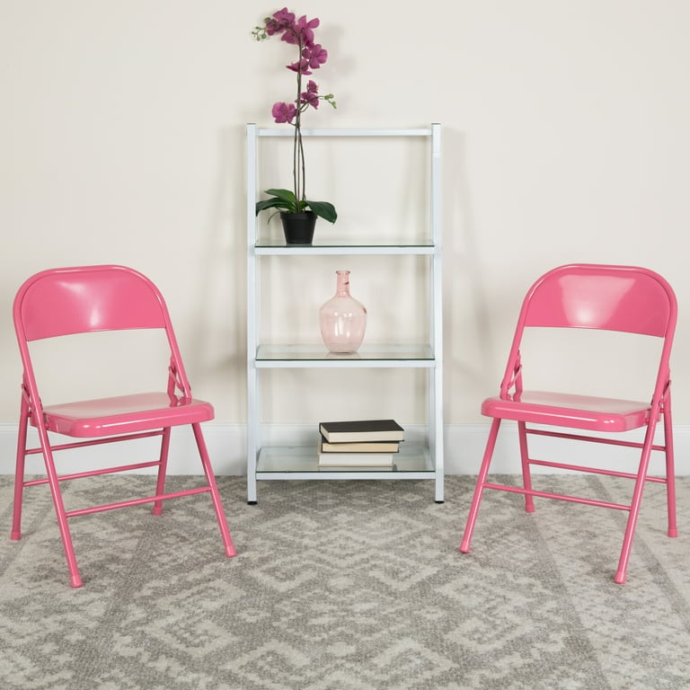 Emma Oliver 4 Pack Colorful Bubblegum Pink Triple Braced Metal Folding Chair