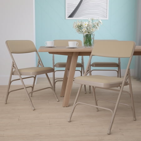 Emma + Oliver 4 Pack Curved Triple Braced Beige Vinyl Metal Folding Chair