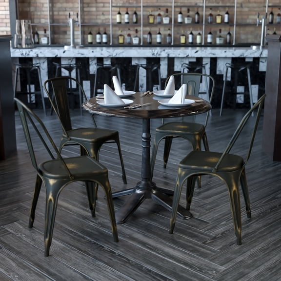 Emma + Oliver 4 Pack Distressed Copper Metal Indoor-Outdoor Stackable Chair - Kitchen Furniture