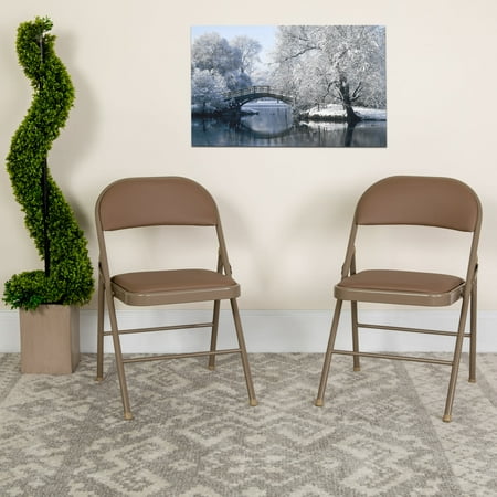 Emma + Oliver 4 Pack Double Braced Beige Vinyl Folding Chair