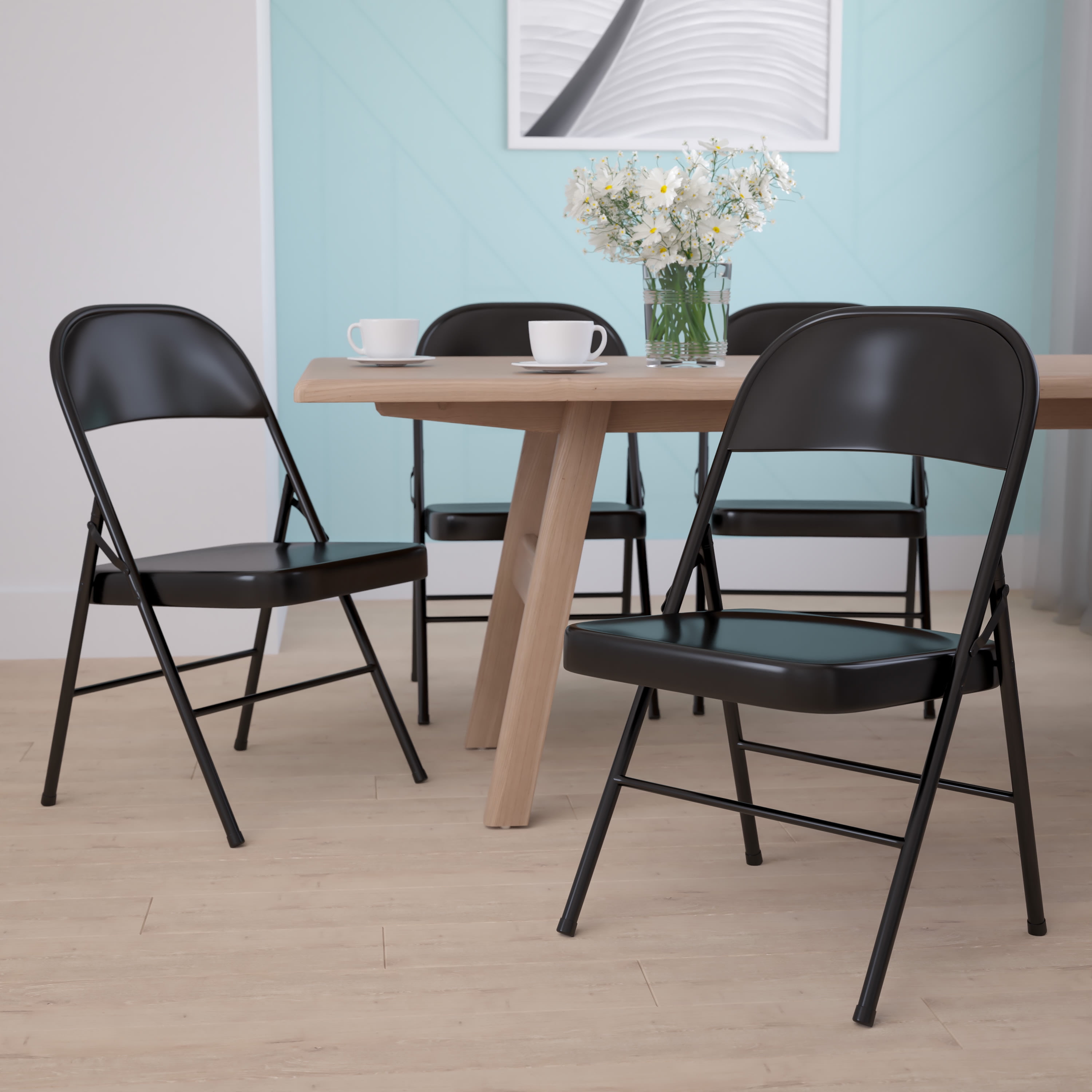 Emma + Oliver 4 Pack Double Braced Black Metal Folding Chair