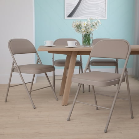 Emma + Oliver 4 Pack Double Braced Gray Vinyl Folding Chair