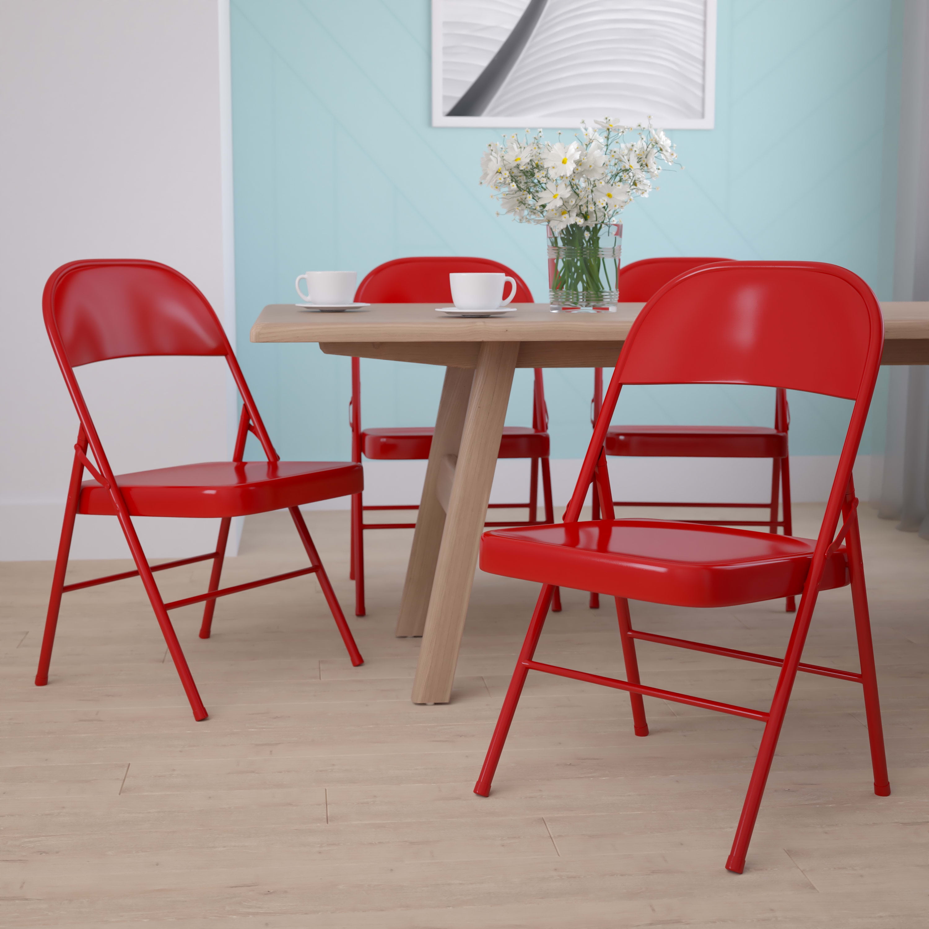 Emma Oliver Pack Double Braced Red Metal Folding Chair