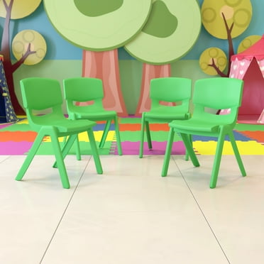 Emma + Oliver 4 Pack Green Plastic Stack School Chair with 15.5"H Seat, 3rd-7th School Chair
