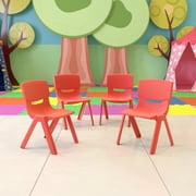 Emma + Oliver 4 Pack Red Plastic Stackable School Chair with 10.5"H Seat, Preschool Chair