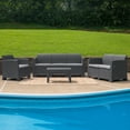 thumbnail image 1 of Emma + Oliver 4 Piece Outdoor Faux Rattan Chair, Sofa and Table Set in Dark Gray, 1 of 3