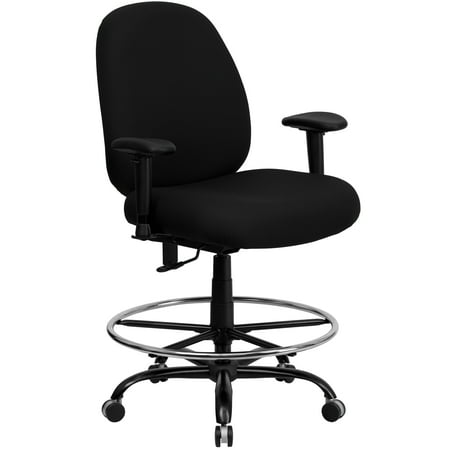 Emma + Oliver 400 lb. Big & Tall Black Fabric Adjustable Back Ergonomic Draft Chair - Arms