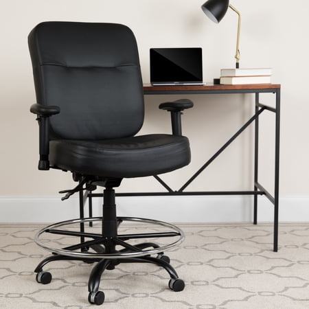 Emma + Oliver 400 lb. Big & Tall Black LeatherSoft Rectangle Back Ergonomic Draft Chair, Arms