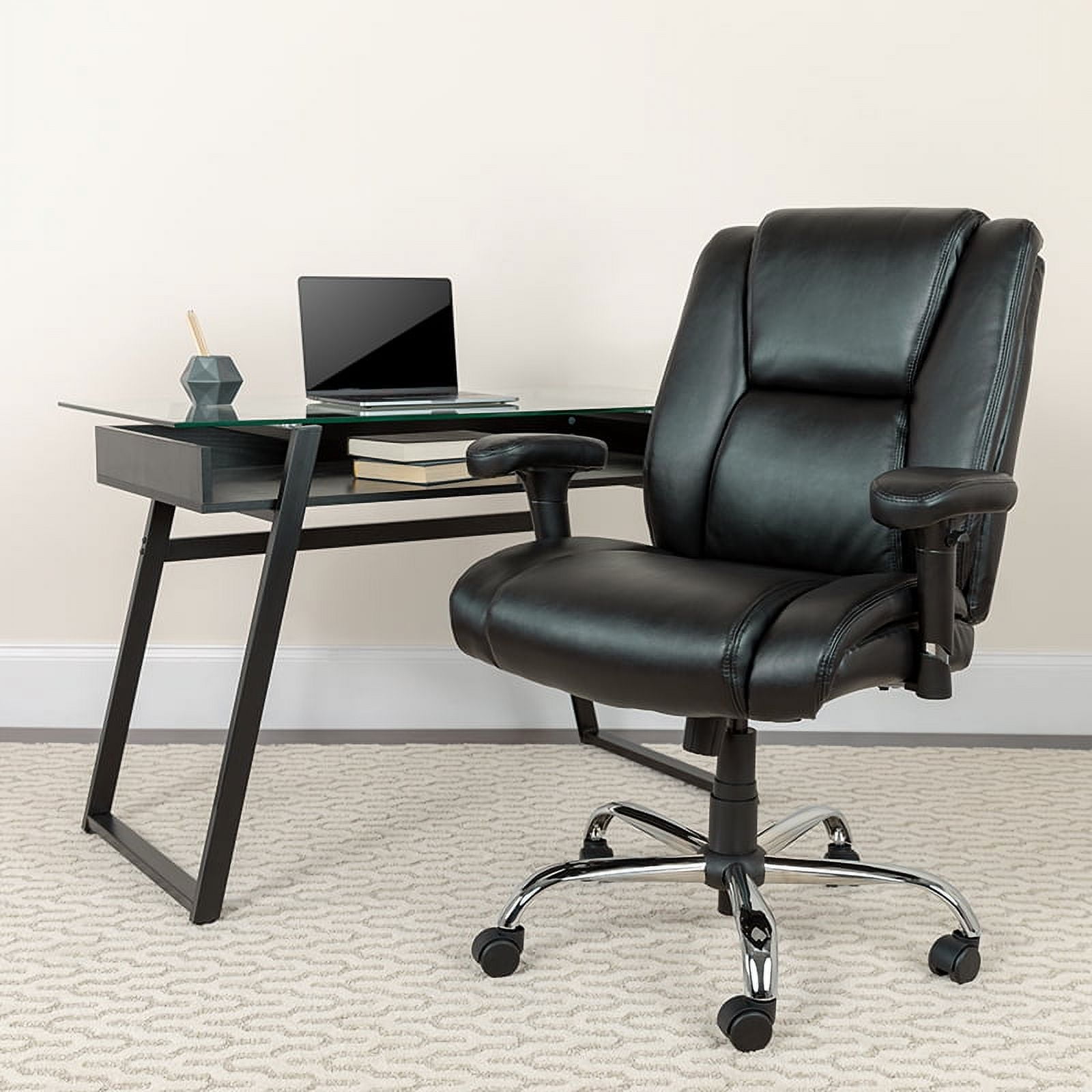 Emma + Oliver 400 lb. Big & Tall Black LeatherSoft Task Adjustable Arm Ergonomic Office Chair