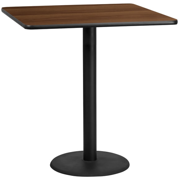 Emma + Oliver 42" Square Walnut Laminate Bar Table Top-24"RD Base
