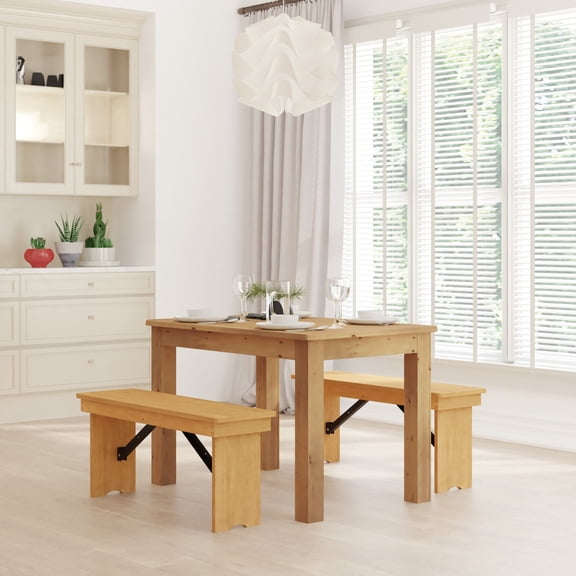 Emma + Oliver 46" x 30" Rectangular Antique Rustic Light Natural Solid Pine Farm Dining Table