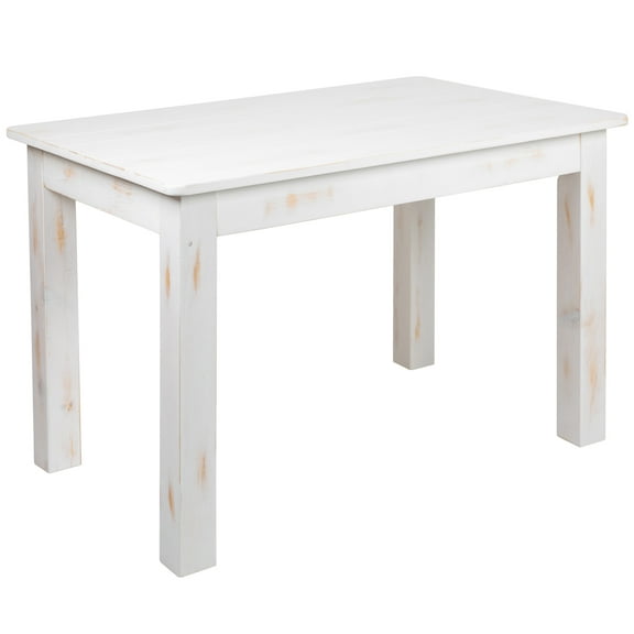 Emma + Oliver 46" x 30" Rectangular Antique Rustic White Solid Pine Farm Dining Table