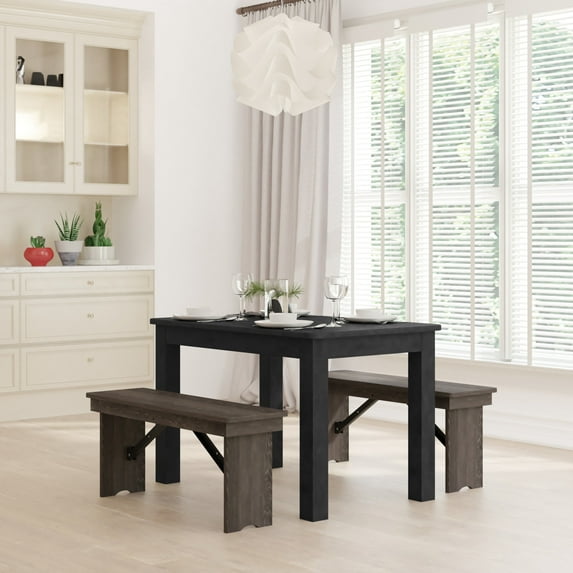 Emma + Oliver 46" x 30" Rectangular Black Wash Solid Pine Farm Dining Table