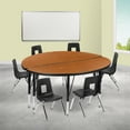 thumbnail image 1 of Emma + Oliver 47.5" Circle Wave Activity Table Set with 14" Student Stack Chairs, Oak/Black, 1 of 12