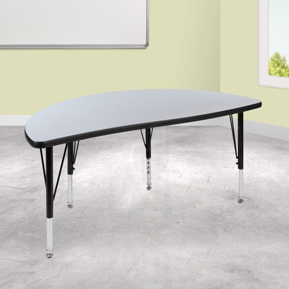 Emma + Oliver 47.5" Half Circle Wave Flexible Collaborative Grey Kids Adjustable Height Activity Table