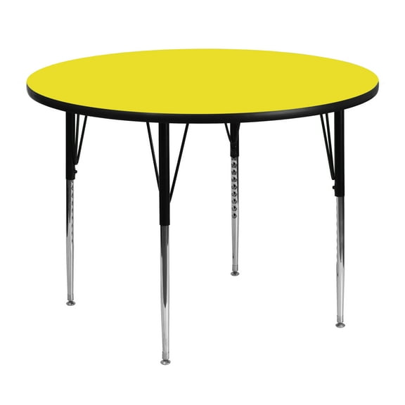 Emma + Oliver 48" Round Yellow HP Laminate Adjustable Activity Table