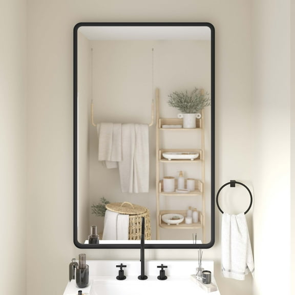 Emma + Oliver 48" x 30" Rectangular Wall Mirror with Black Frame and Silver Backed Glass for Clarity for Entryways, Bathrooms & More