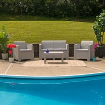 Emma Oliver 4PC Outdoor Faux Rattan Chair,Loveseat & Table Set-Light Gray