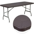 thumbnail image 1 of Emma + Oliver 5.62-Foot Brown Rattan Indoor-Outdoor Plastic Folding Table with Umbrella Hole, 1 of 4