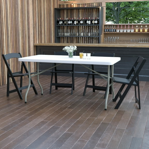 Emma + Oliver 5-Foot Granite White Plastic Folding Table - Banquet / Event Folding Table