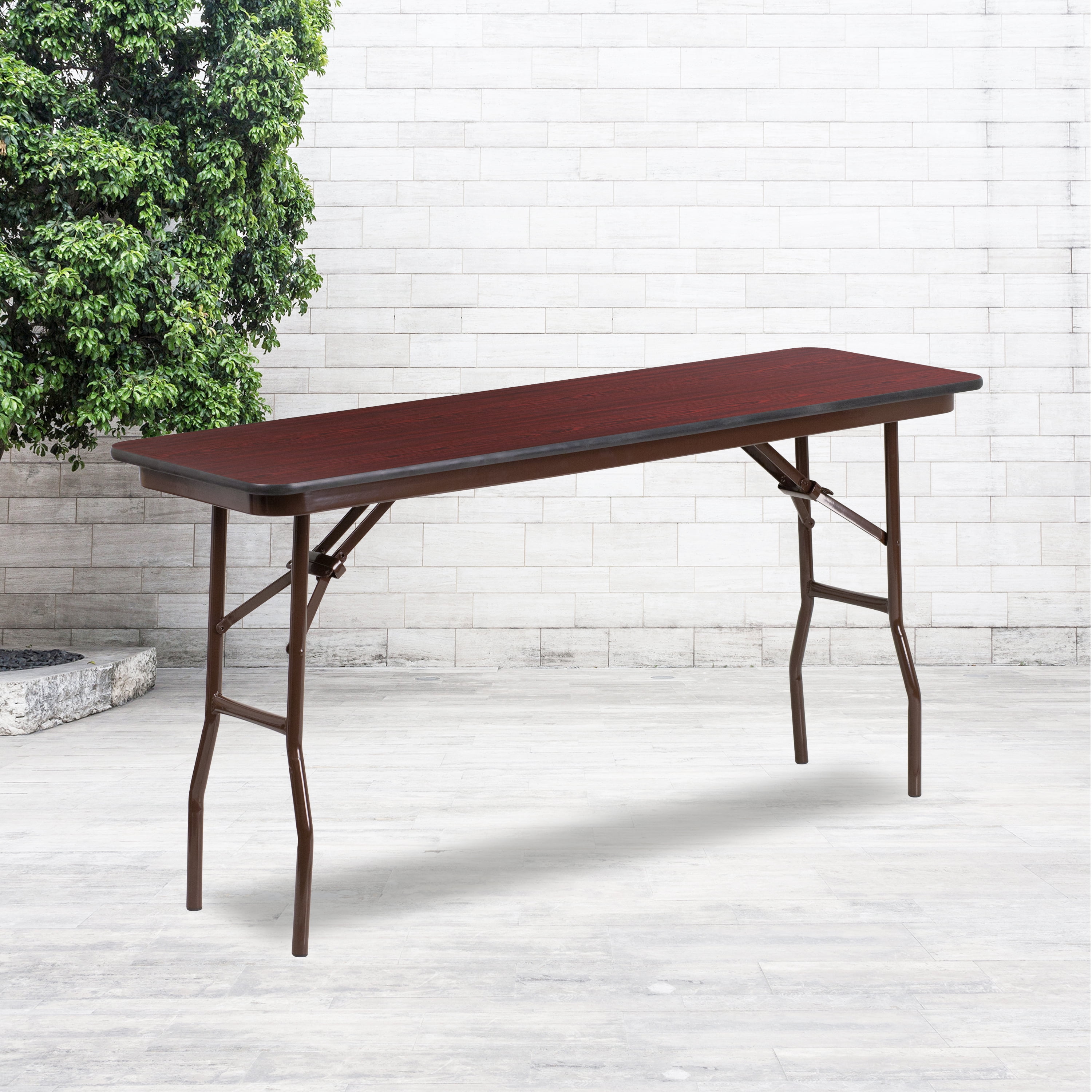 Emma + Oliver 5-Foot Mahogany Melamine Laminate Folding Training/Seminar Table - Event Table