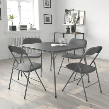 Emma   Oliver 5 Piece Gray Folding Game Room Card Table and Chair Set