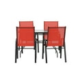 thumbnail image 1 of Emma + Oliver 5 Piece Outdoor Dining Set with Tempered Glass Top Patio Table and 4 Red Flex Comfort Textilene Stacking Chairs, 1 of 12