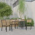 thumbnail image 1 of Emma + Oliver 5 Piece Patio Table Set - Synthetic Teak Poly Slats - 30" x 48" Steel Framed Table with 4 Faux Teak Stackable Chairs, 1 of 13