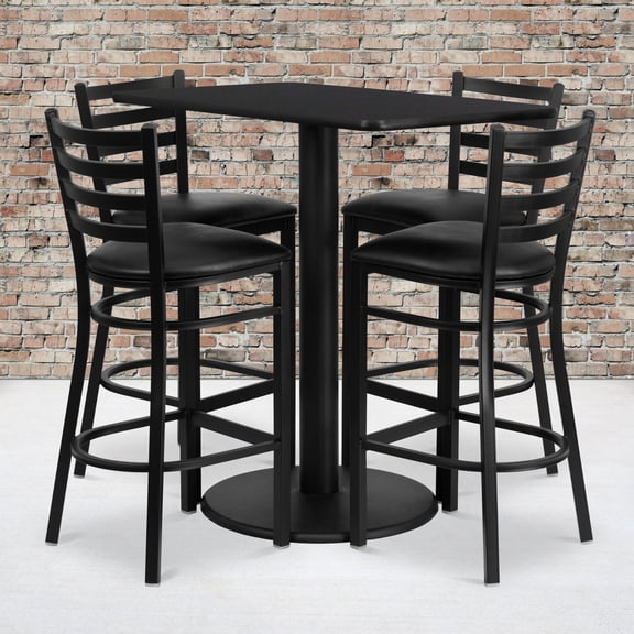 Emma + Oliver 24" x 42" Black Table Set-4 Ladder Back Stools,Black Seat