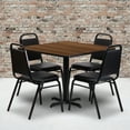 thumbnail image 1 of Emma + Oliver 36"SQ Walnut Laminate Table Set-X-Base & 4 Black Banquet Chairs, 1 of 4