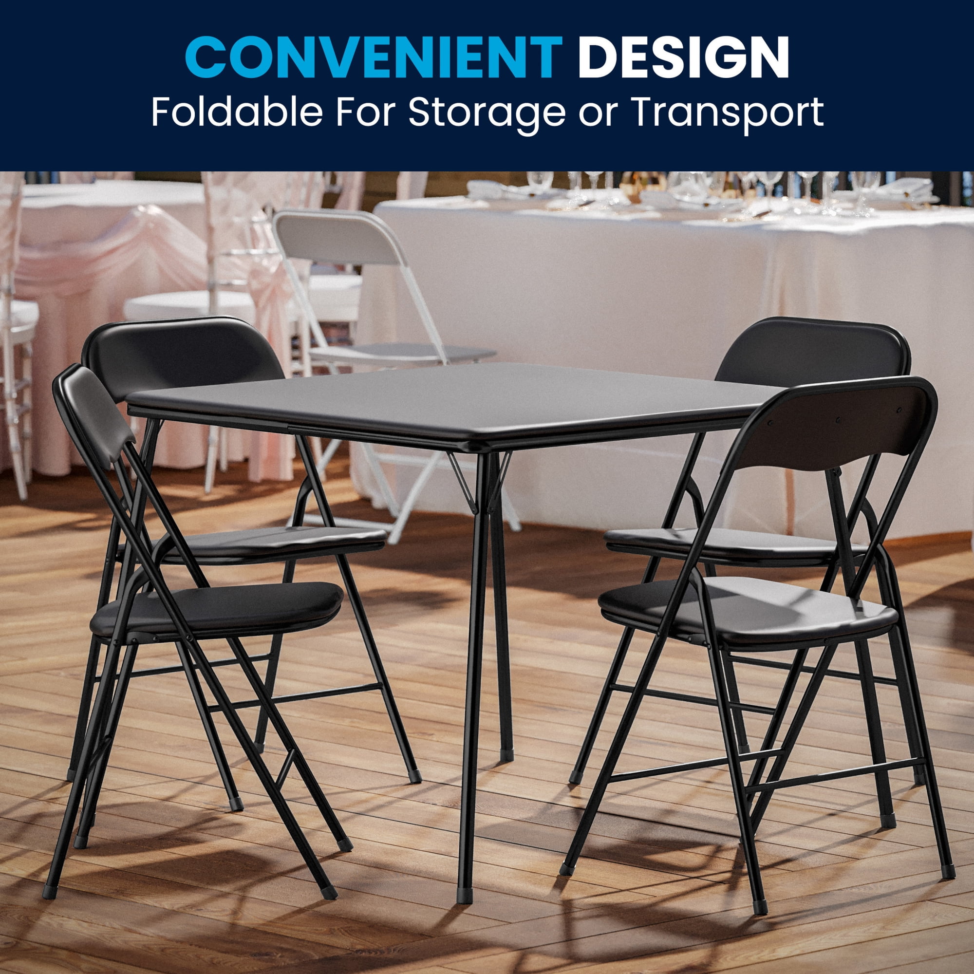 5 Piece Black Folding Card Table and Chairs