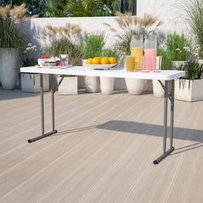 Emma + Oliver 5-Foot Rectangle Granite White Plastic Folding Training / Seminar Table