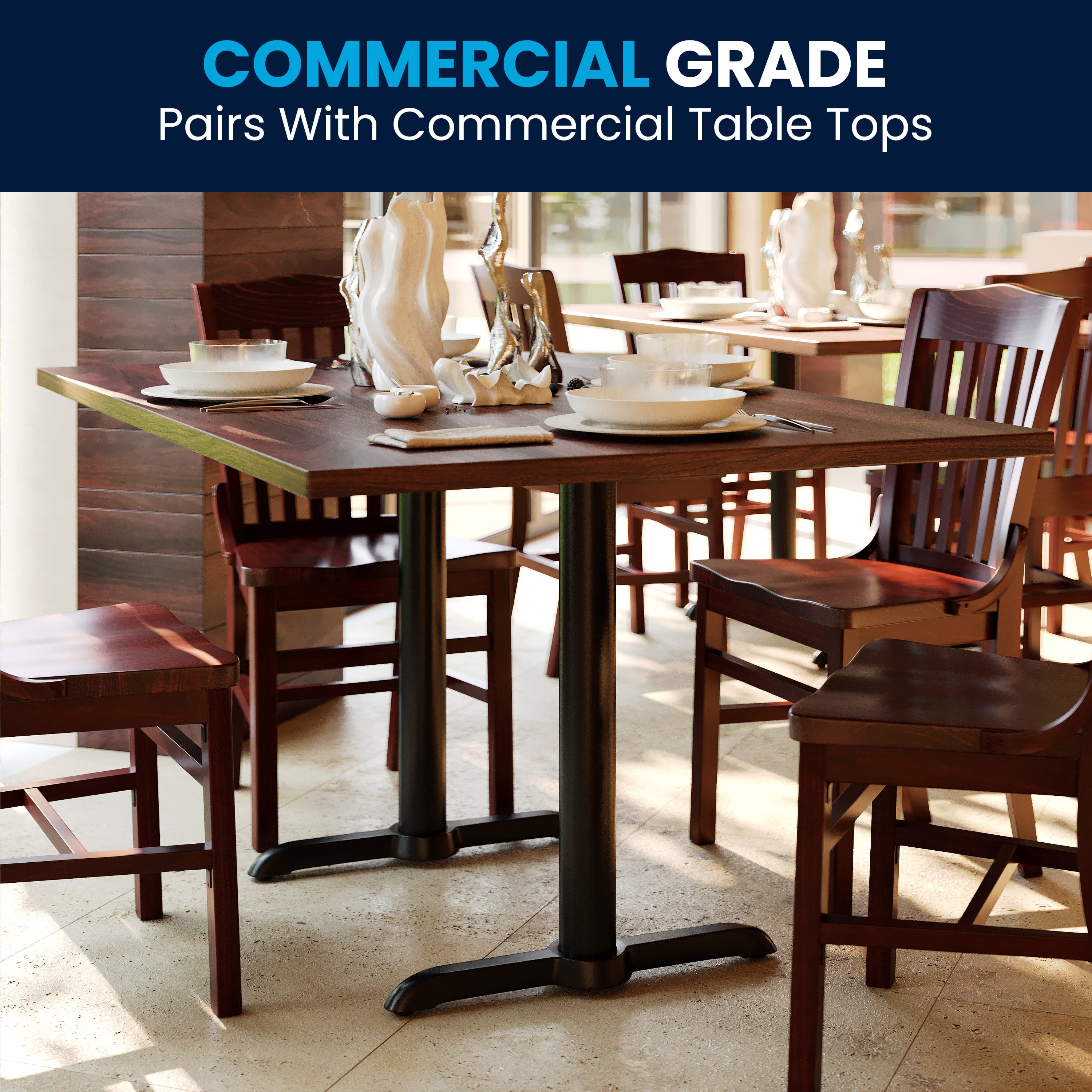 Black Cast Iron T-Base Table Stand for Commercial Use