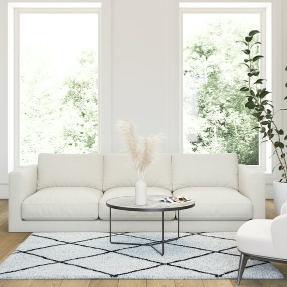 Emma + Oliver 5' x 7' Ivory & Black Polyester Diamond Trellis Shag Style Indoor Area Rug