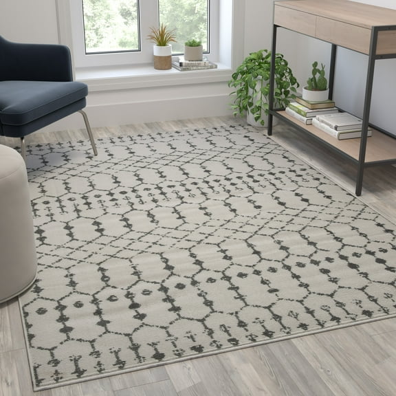 Emma + Oliver 5' x 7' Ivory and Gray Geometric Style Modern Bohemian Design Area Rug