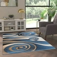 thumbnail image 1 of Emma + Oliver 5'x7' Modern Abstract Ultra Soft Olefin Area Rug with Blue and Beige Swirl Design and Durable Jute Backing, 1 of 7