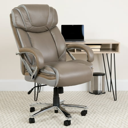 Emma + Oliver 500 lb. Big & Tall Taupe LeatherSoft Ergonomic Office Chair with Extra Wide Seat