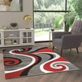thumbnail image 1 of Emma + Oliver 5x7 Accent Rug with Modern 3D Sculpted Swirl Pattern and Varied Texture Piling in Red, Black, White & Gray, 1 of 7