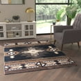 thumbnail image 1 of Emma + Oliver 5x7 Black Olefin Accent Rug with Complementary Southwestern Pattern in Beige, Black and Brown and Jute Backing, 1 of 7