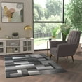 thumbnail image 1 of Emma + Oliver 5x7 Modern Cubist Olefin Accent Rug in Gradient Shades of Black, Gray and White with Natural Jute Backing, 1 of 7