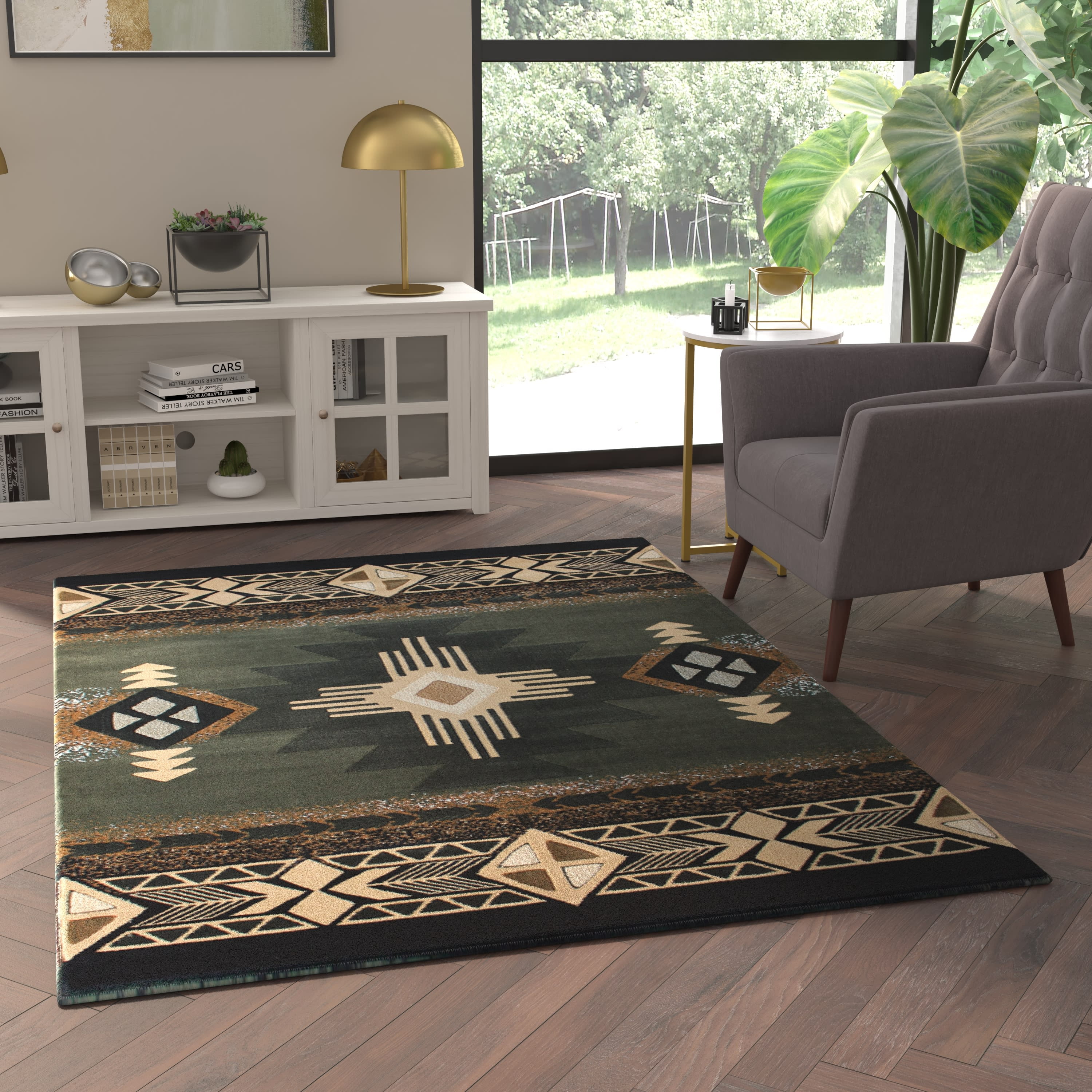 Emma + Oliver 5x7 Sage Olefin Accent Rug with Complementary ...