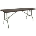 thumbnail image 1 of Emma + Oliver 6-Foot Bi-Fold Brown Rattan Plastic Folding Table with Handle - Event Table, 1 of 6