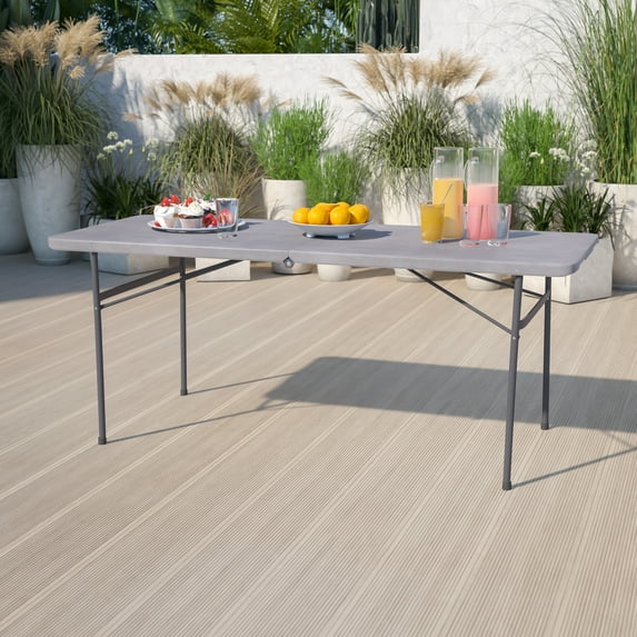 Emma + Oliver 6-Foot Bi-Fold Dark Gray Plastic Folding Table with Carrying Handle