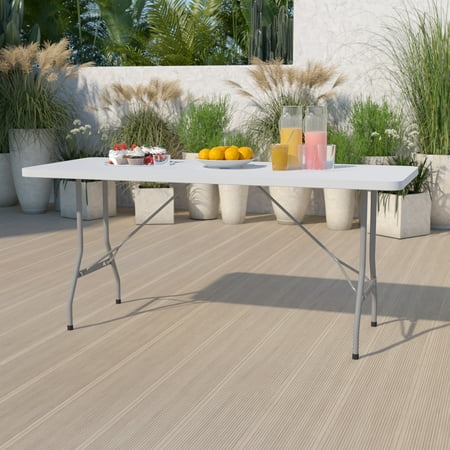 Emma + Oliver 6-Foot Granite White Plastic Folding Table - Banquet / Event Folding Table